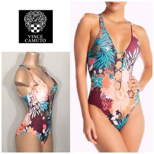 Vince Camuto floral plunge swimsuit. NWT